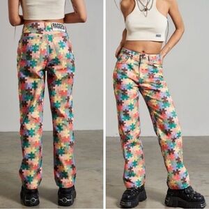 Ragged Priest Puzzle Piece Dad Jeans Size 2/26 High Rise Streetwear Straight Leg